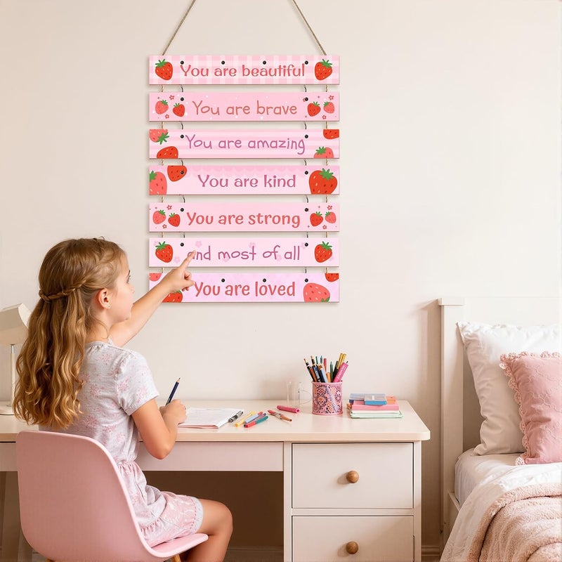 FIOBEE Girls Room Décor for Teen Girls Boys with LED Light Wall Decor for Bedroom Motivational Inspirational Wall Art Girl Room Decoration for Kids Studyroom, 8 Kinds of Lights, Pink Strawberry - Image 2